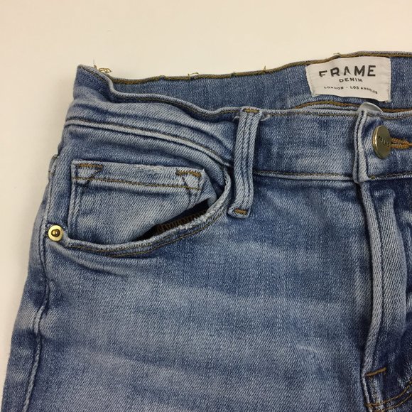 FRAME Le Skinny De Jeanne Westway Light Wash Raw Edge Step Hem Slim Fit Jeans - Picture 5 of 11